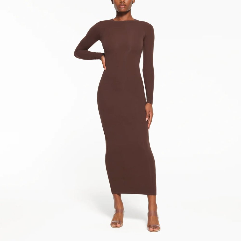 NWT SKIMS Fits Everybody Crew Neck Long Sleeve Dress